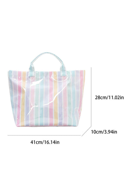 Yellow Cream Striped Waterproof Tote – Oversized Coastal Carryall Bag