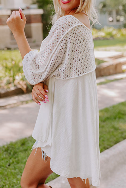 White V-Neck High-Low Oversized Top