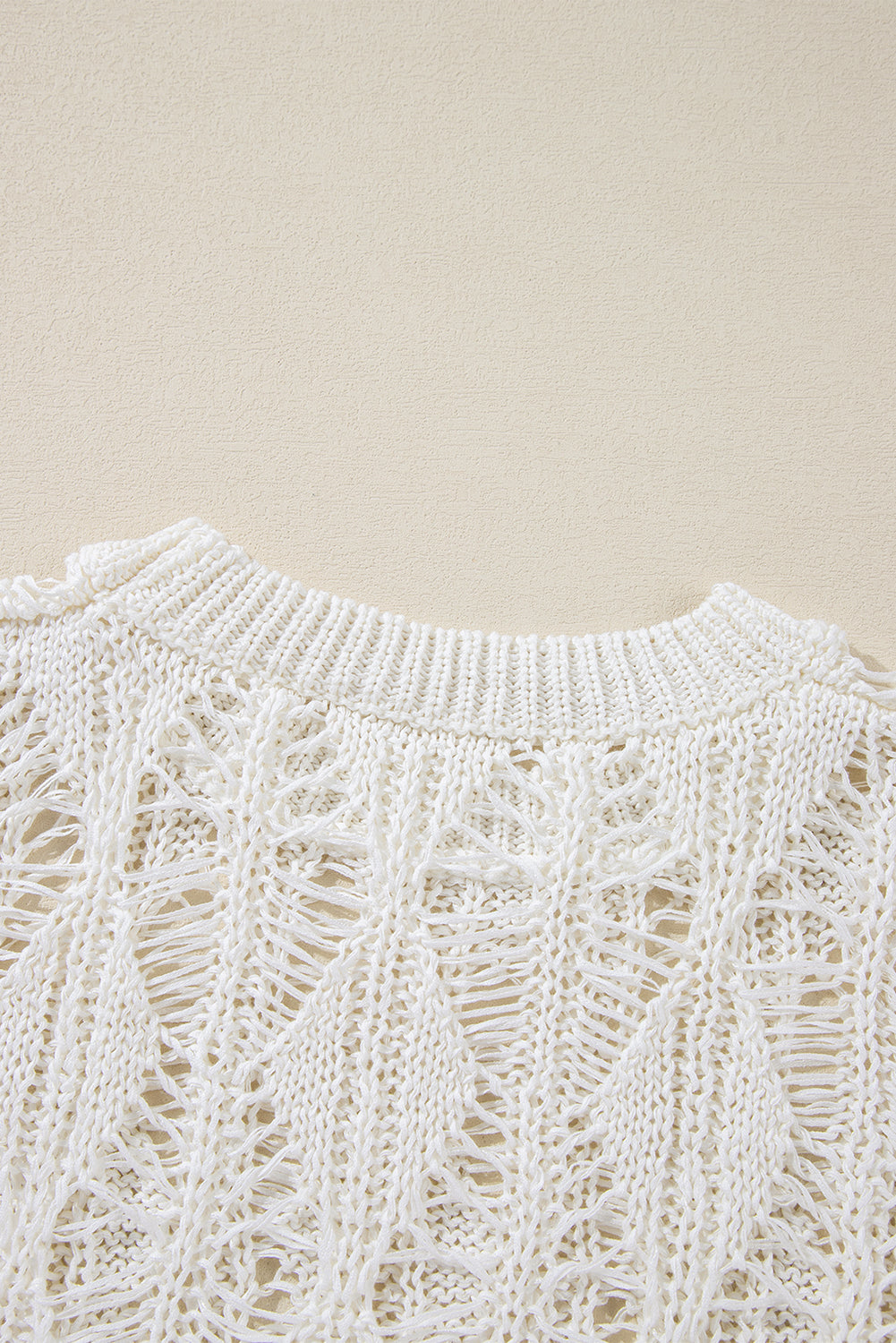 White Ripped Crochet Knit Sweater