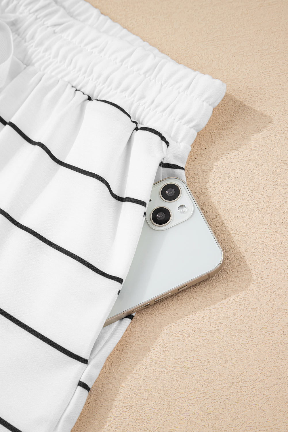 White Striped Pullover + Shorts Set 2pcs Outfit