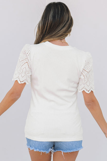 White Lace Patchwork Eyelet Top
