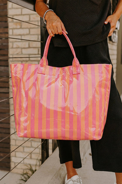 Yellow Cream Striped Waterproof Tote – Oversized Coastal Carryall Bag