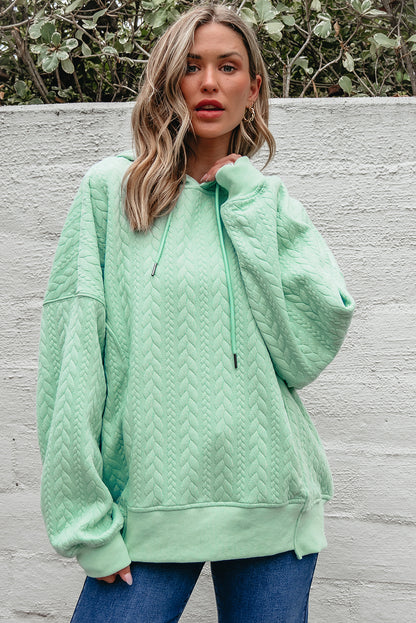 Moonlight Jade Cable Textured Hoodie – Oversized Cozy Sweatshirt