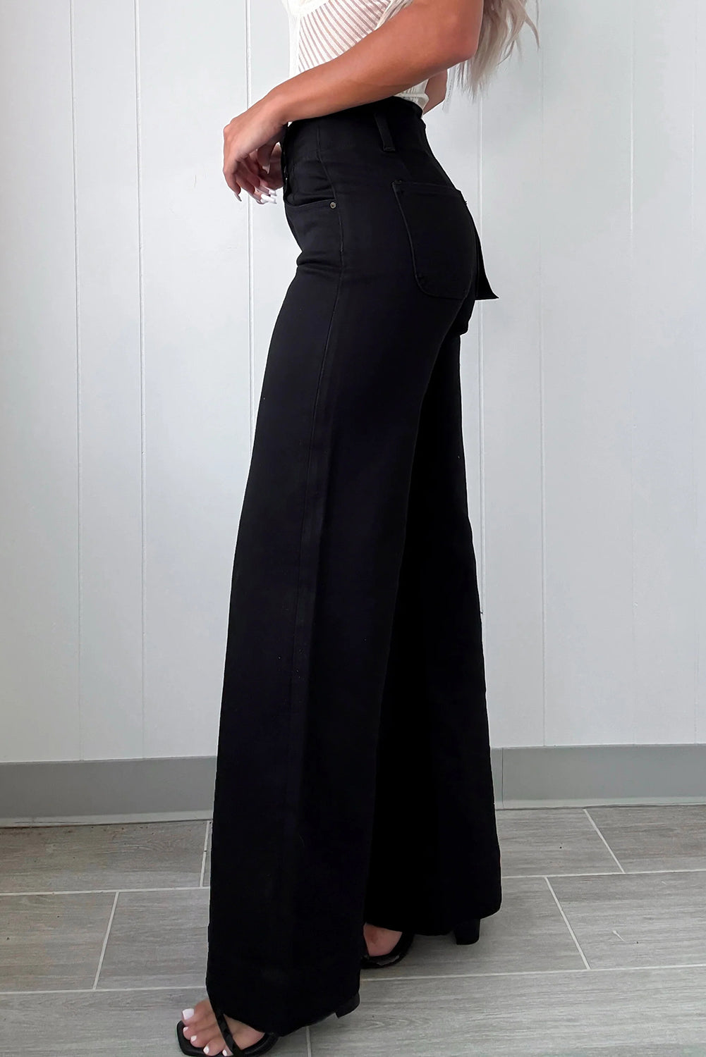 High Waist Stretch Jeans – Double Button Denim Pants