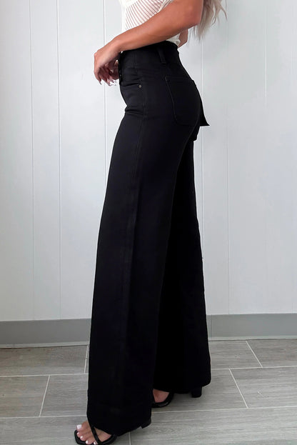 High Waist Stretch Jeans – Double Button Denim Pants