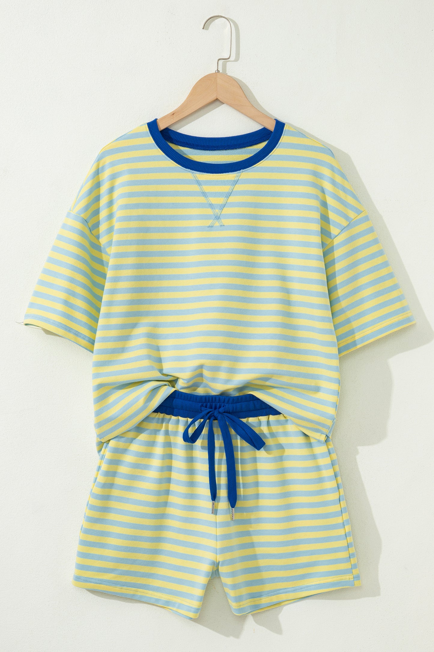 Stripe Terry Two Piece Short Set – Drop Shoulder Lounge Set