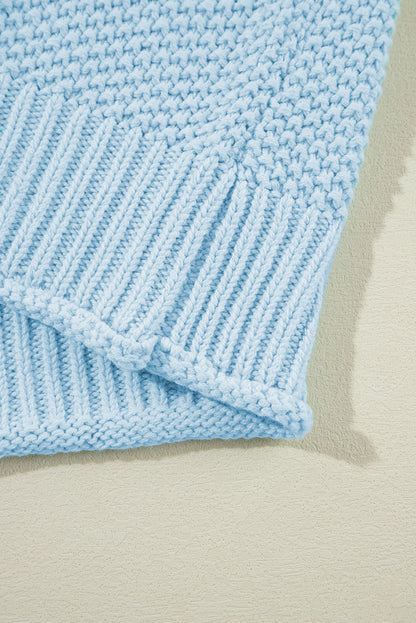 Iceland Blue High Neck Sweater Vest – Textured Batwing Knit Top