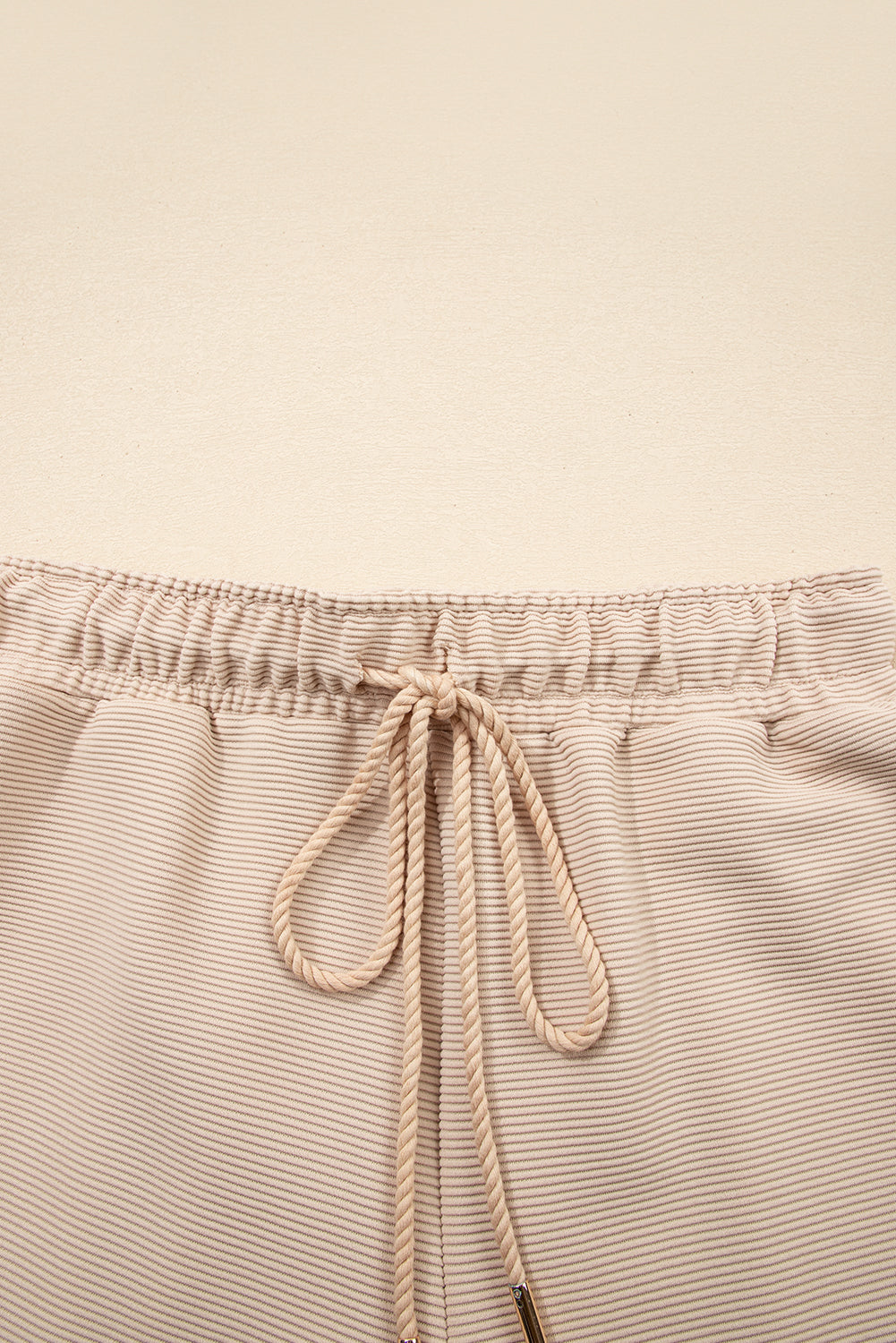 Parchment Textured Knit Two Piece Short Set – Zip Up Top & High Waist Shorts
