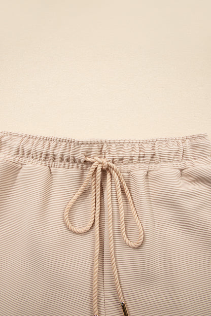 Parchment Textured Knit Two Piece Short Set – Zip Up Top & High Waist Shorts