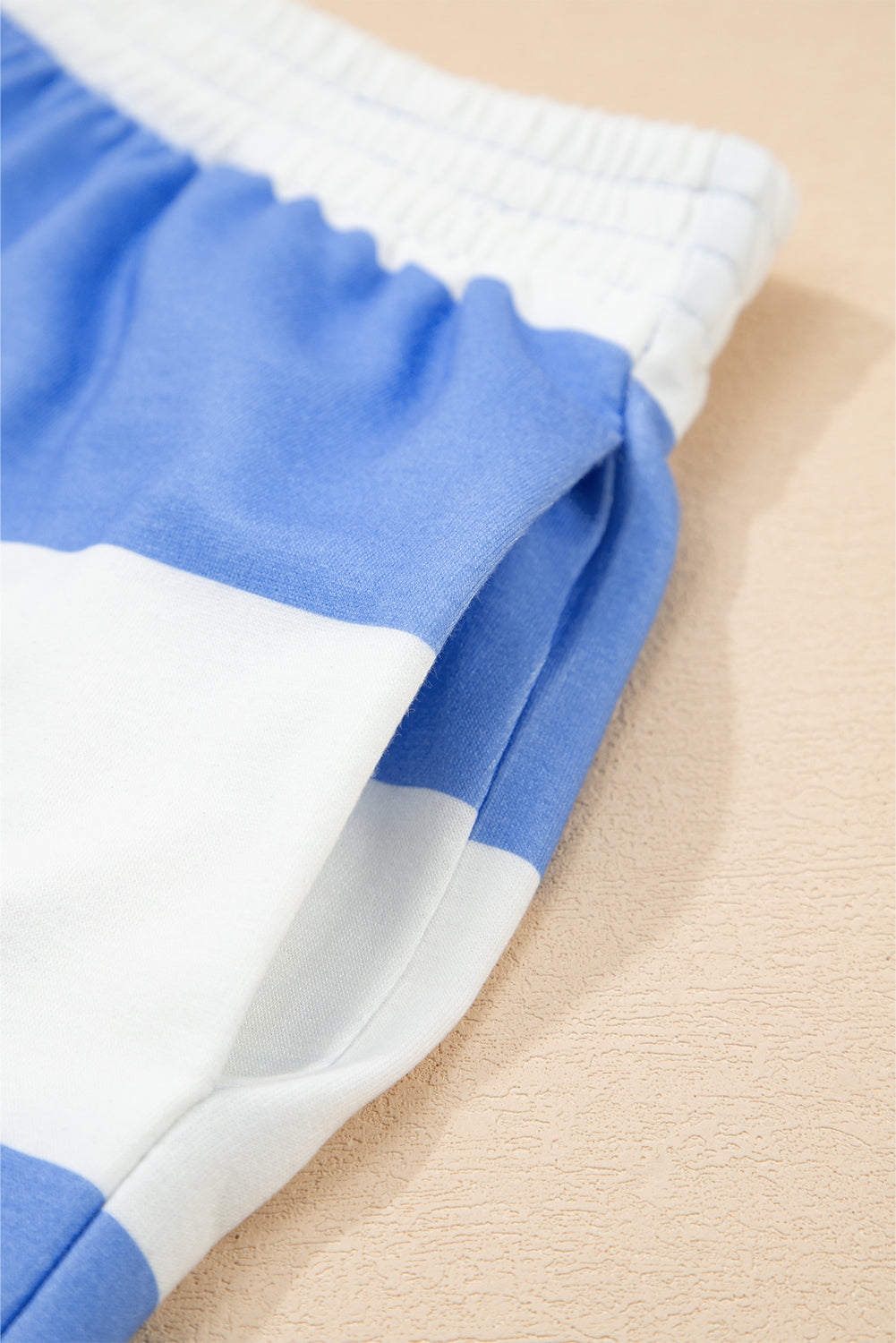 Sky Blue Striped Two Piece Short Set – Zip Collar Top & High Waist Shorts