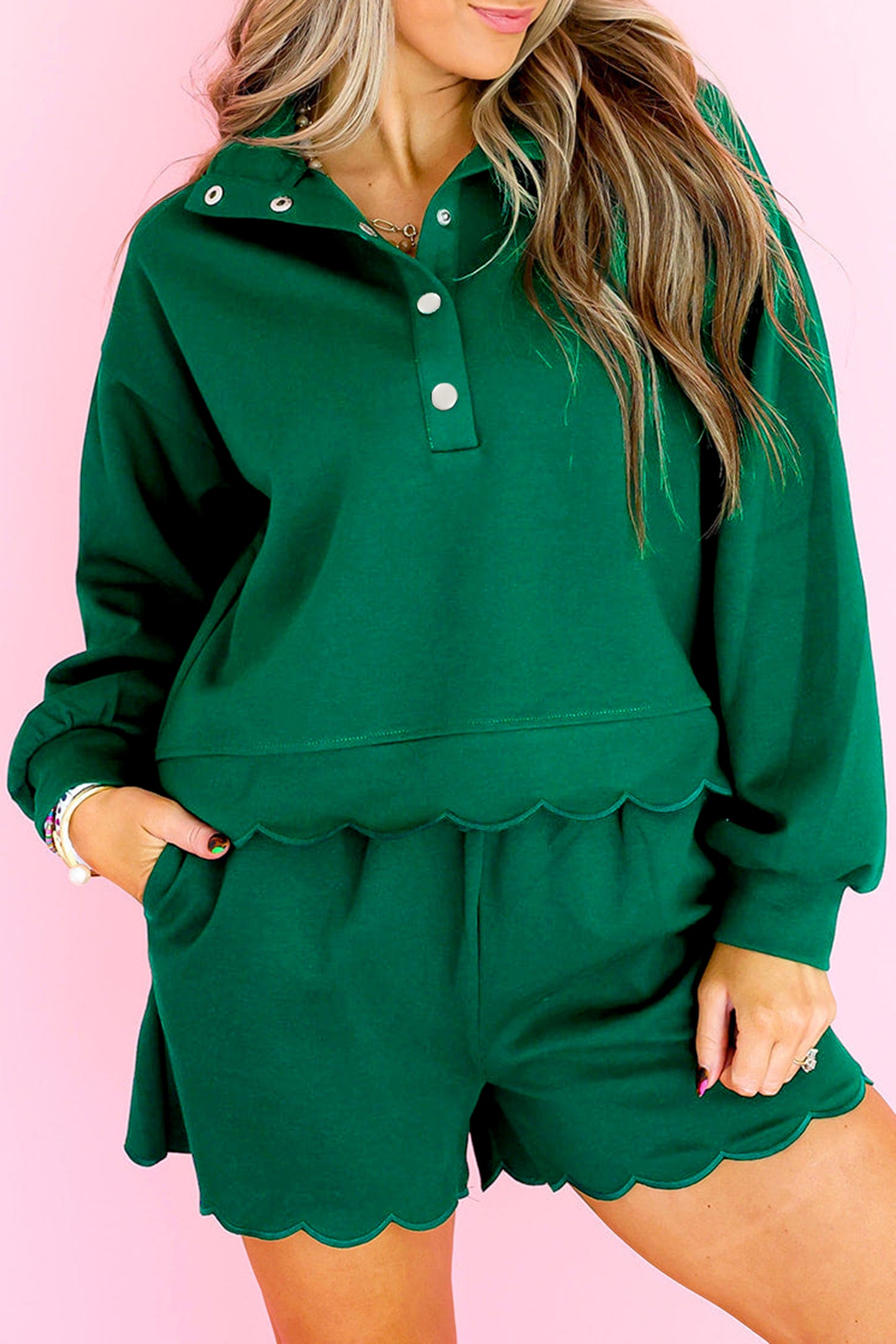 Scallop Hem Two Piece Short Set – Embroidered Lounge Set