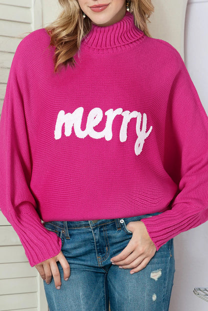 High Neck “Merry Christmas” Turtleneck Sweater – Timeless Holiday Cozy