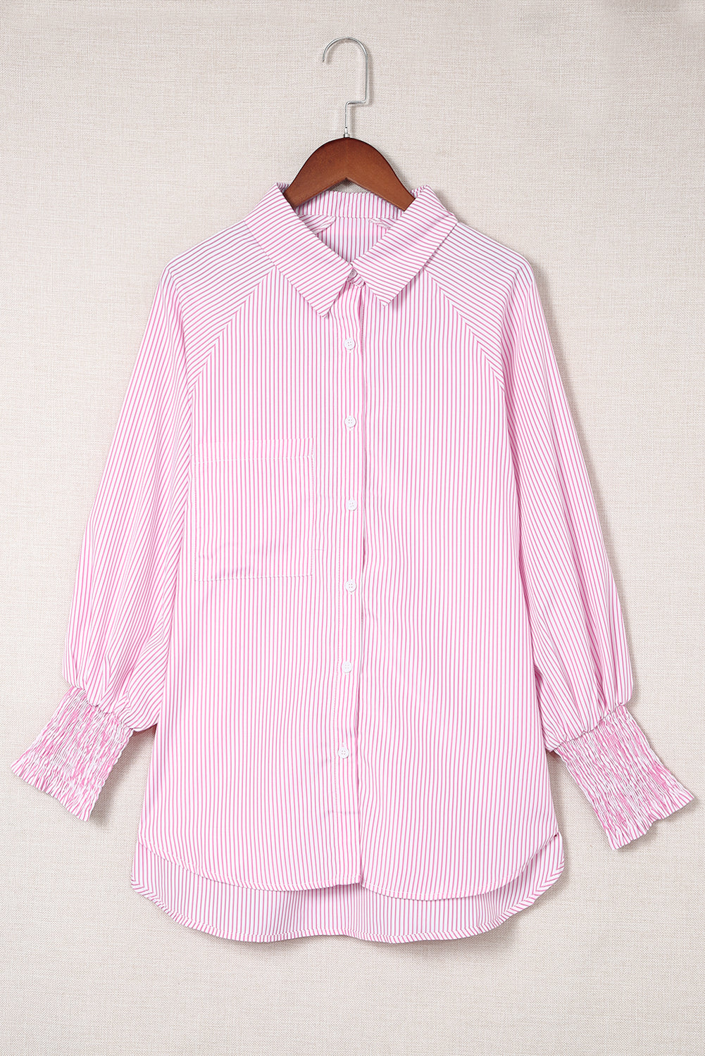 Striped Oversized Button Up Shirt – Smocked Cuff Coastal Top
