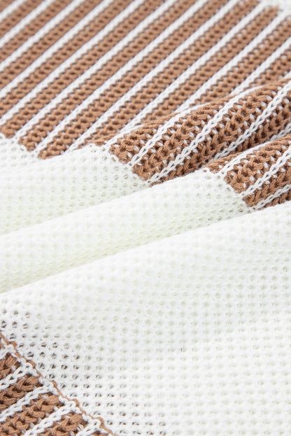 Two Tone Striped Patchwork Drop Shoulder Loose Sweater