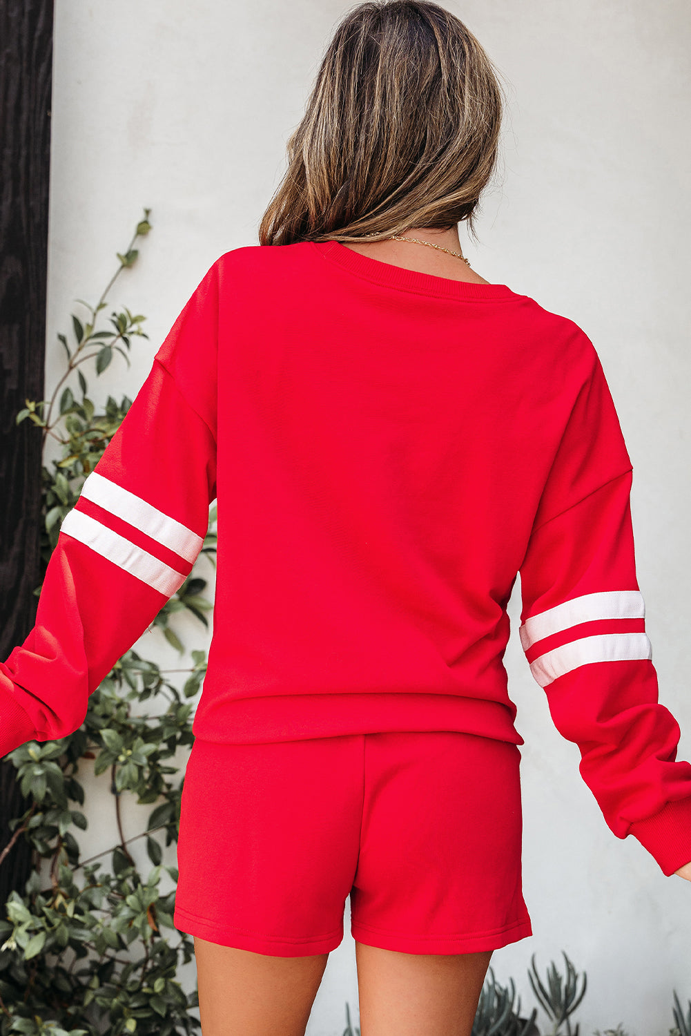 Varsity Two Piece Short Set – Drop Shoulder Pullover Lounge Set