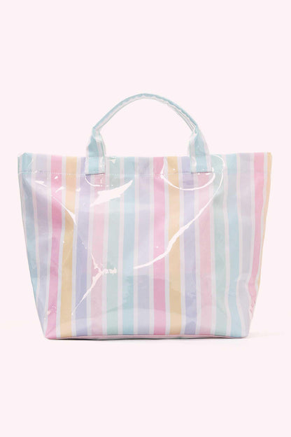 Yellow Cream Striped Waterproof Tote – Oversized Coastal Carryall Bag