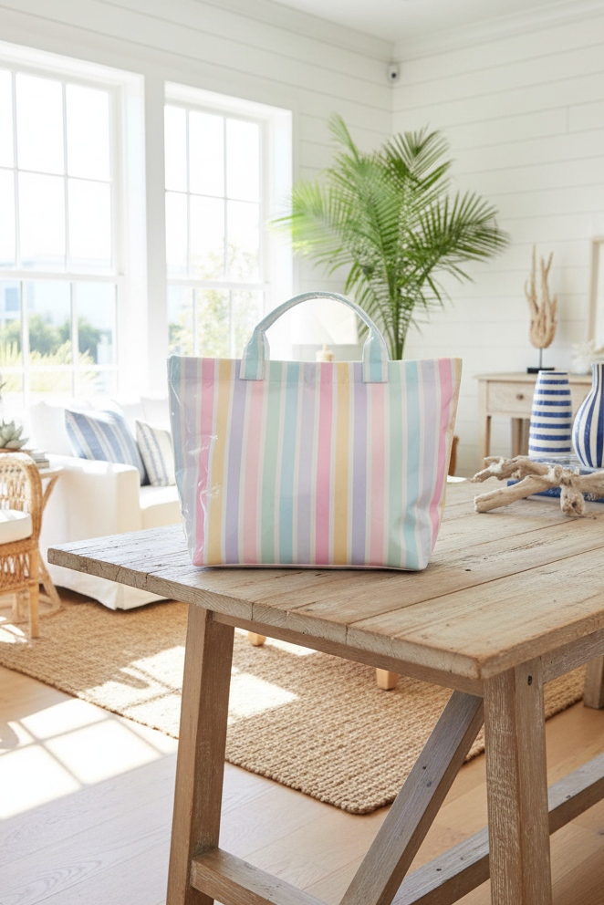 Striped Waterproof Tote – Oversized Coastal Carryall Bag