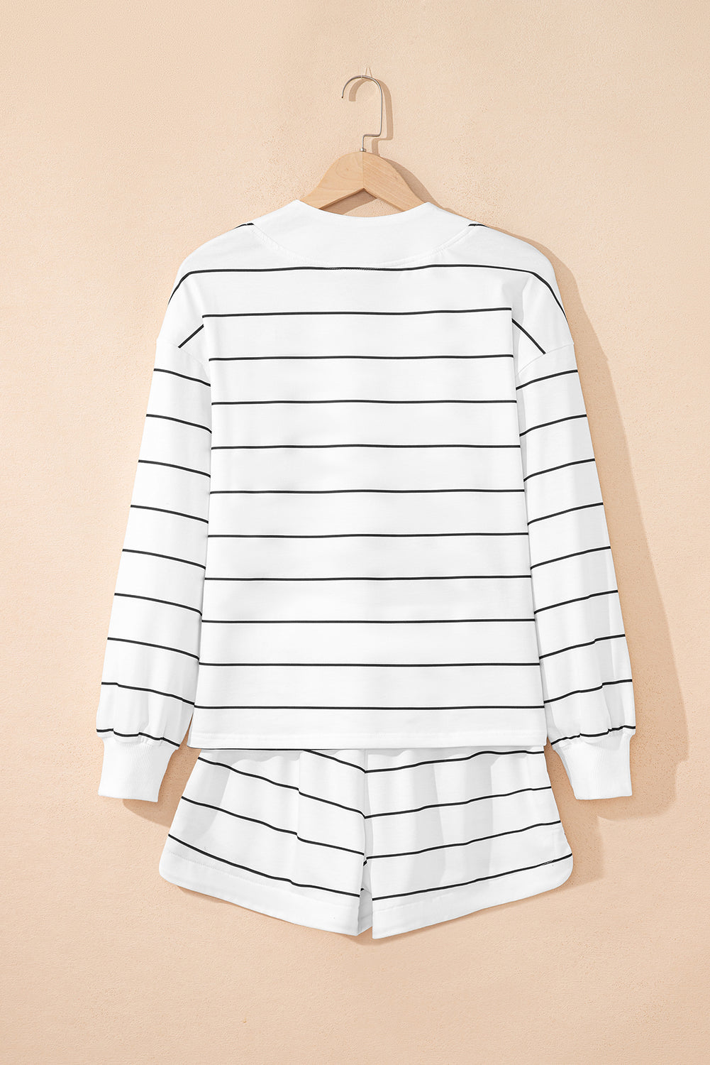 White Striped Pullover + Shorts Set 2pcs Outfit