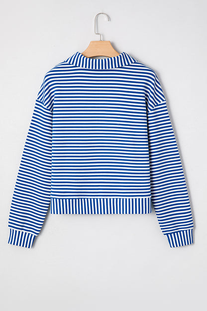 Blue Striped Quarter Zip Pullover Top