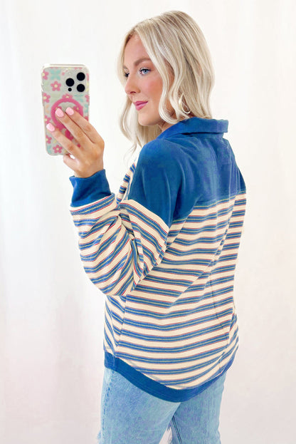 Striped Collared V-Neck Button Top