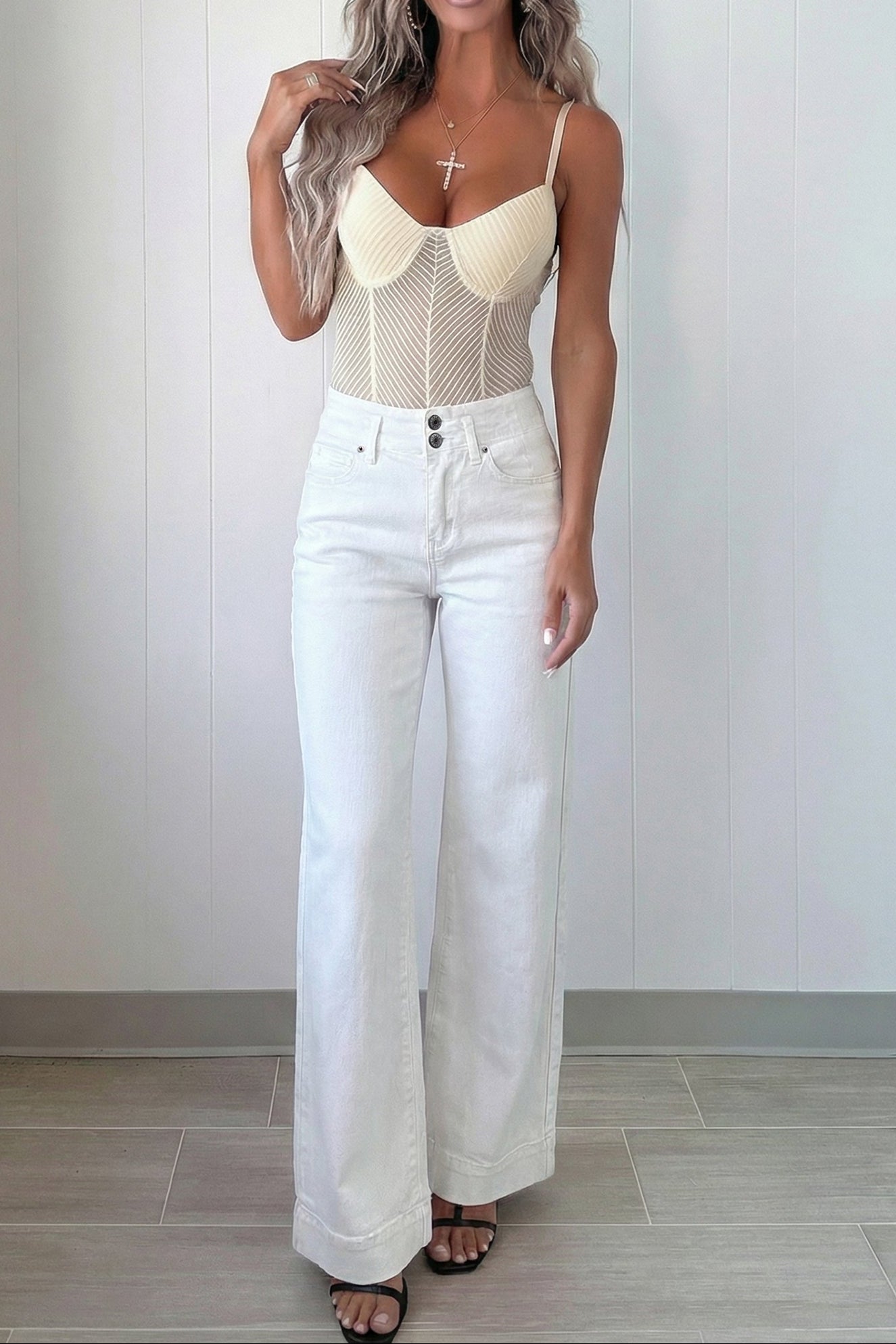 High Waist Stretch Jeans – Double Button Denim Pants