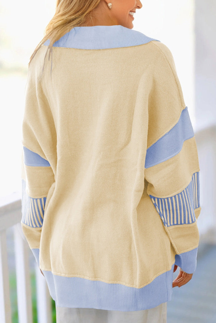 Sky Blue & Buttery Yellow Striped Polo Sweater