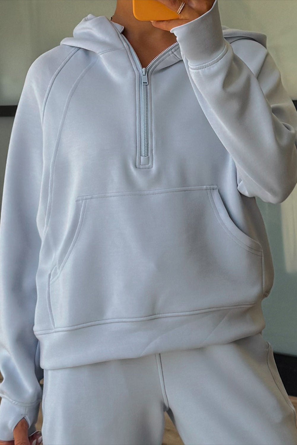 Half Zip Two Piece Pant Set – Hooded Pullover Lounge Outfit
