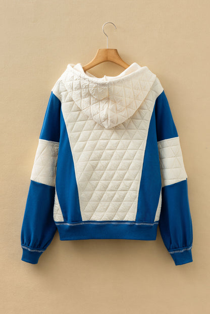 White Quilted Fleece Color Block Patchwork Oversize Hoodie