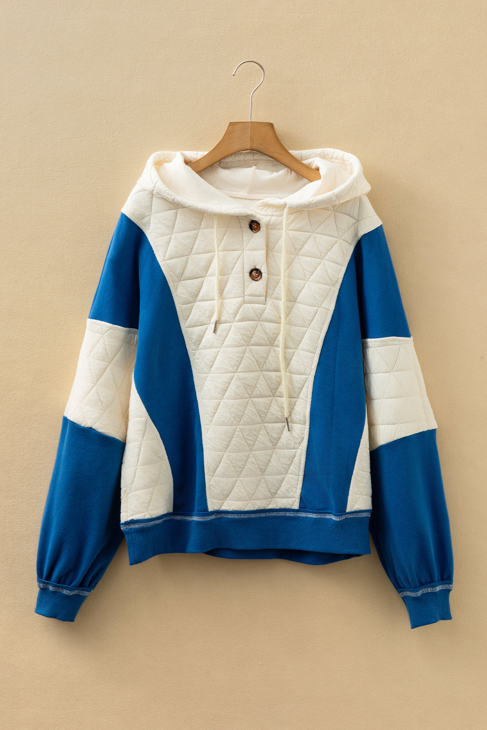 White Quilted Fleece Color Block Patchwork Oversize Hoodie