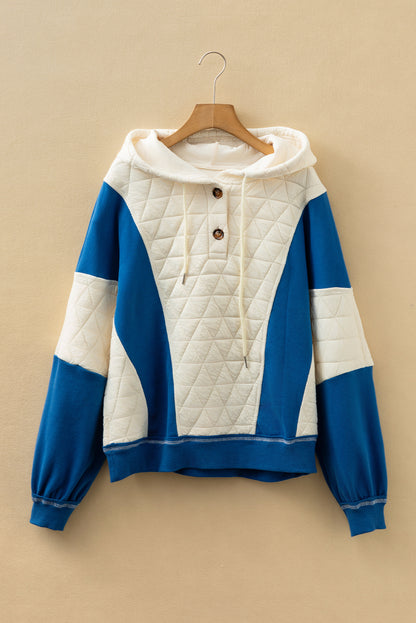 White Quilted Fleece Color Block Patchwork Oversize Hoodie