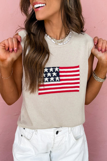 Parchment American Flag Sweater Vest – Sleeveless Lightweight Knit Top