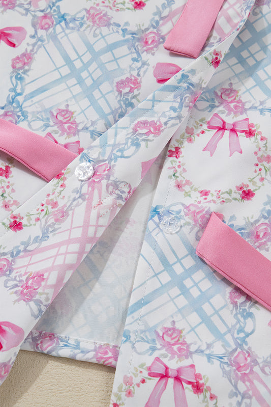 Pink Christmas Bow Wreath Pajama Set – Festive Holiday Comfort