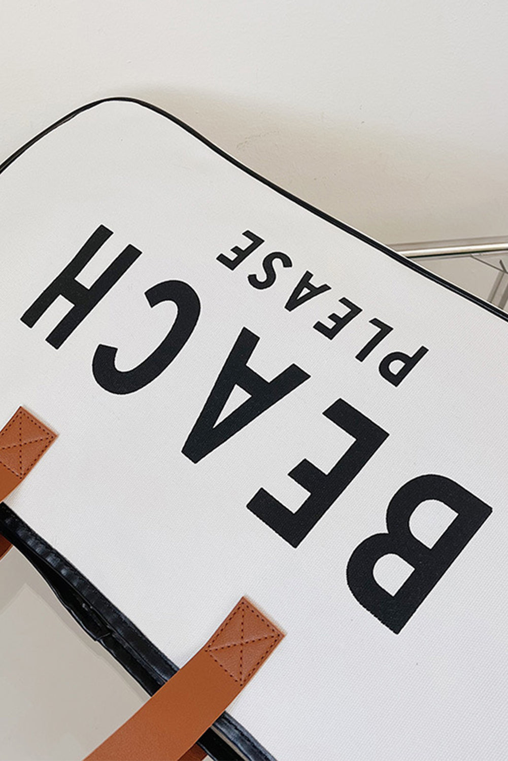 “Beach Please” Oversized Canvas Tote Bag – White Beach Bag