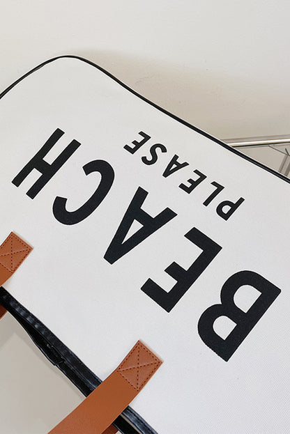 “Beach Please” Oversized Canvas Tote Bag – White Beach Bag