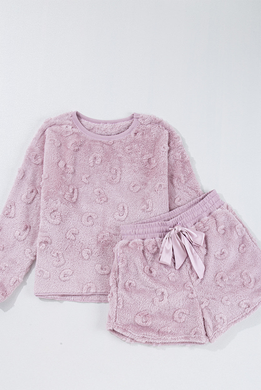 Light Pink Leopard Fleece Loungewear Set – Cozy Holiday Nights