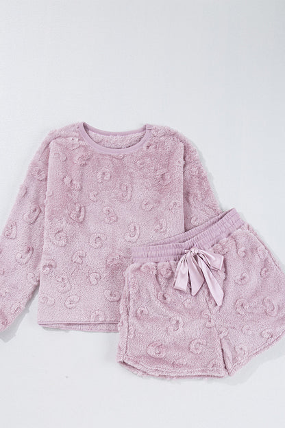 Light Pink Leopard Fleece Loungewear Set – Cozy Holiday Nights