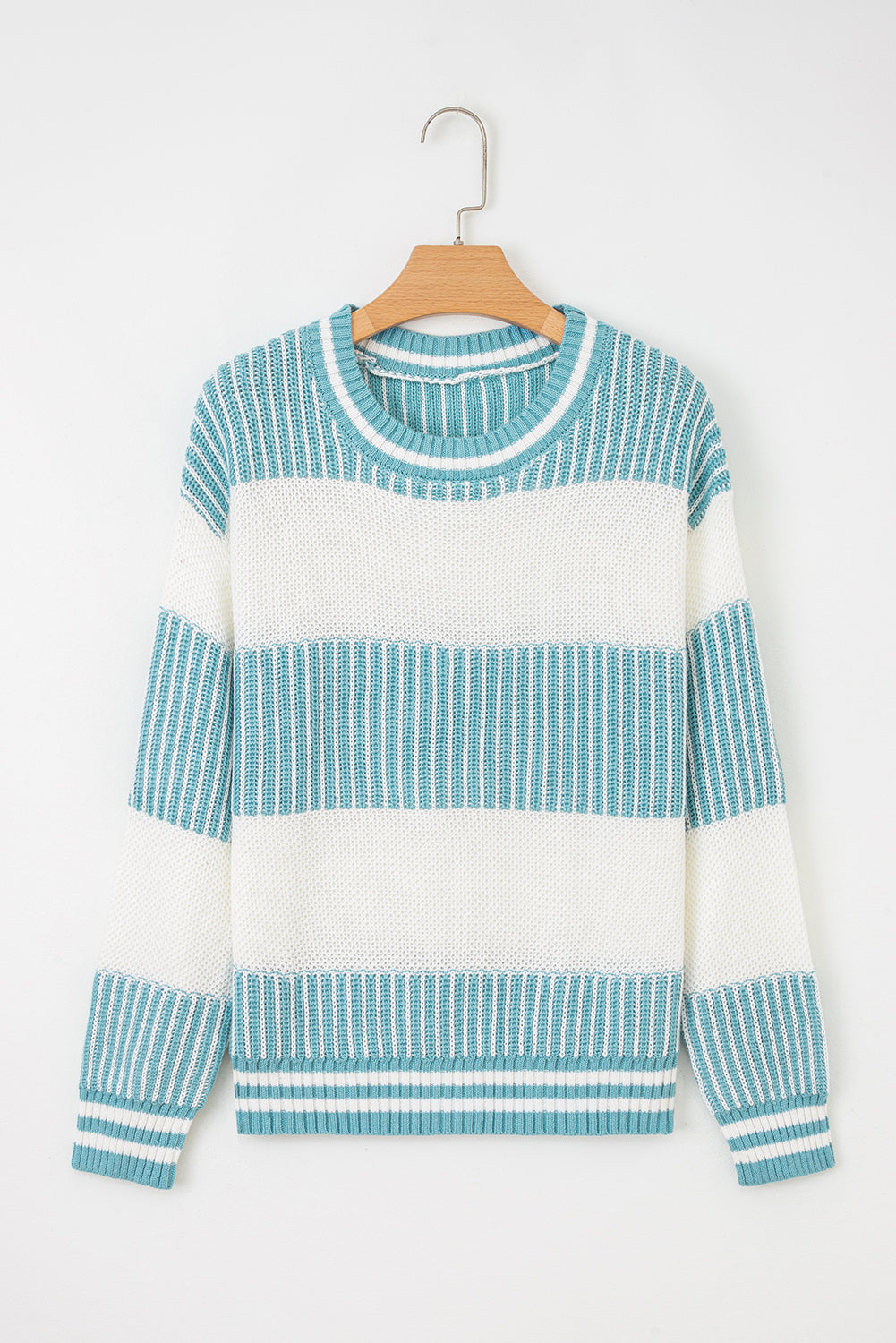 Two Tone Striped Patchwork Drop Shoulder Loose Sweater