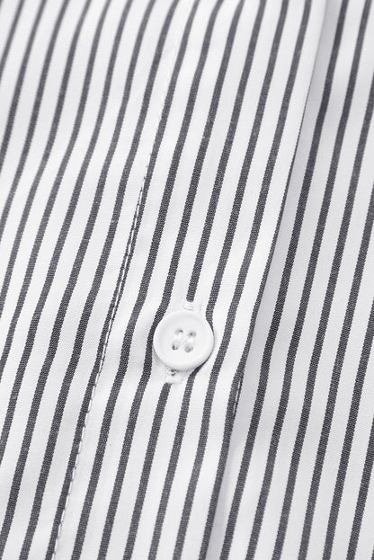 Striped Oversized Button Up Shirt – Smocked Cuff Coastal Top
