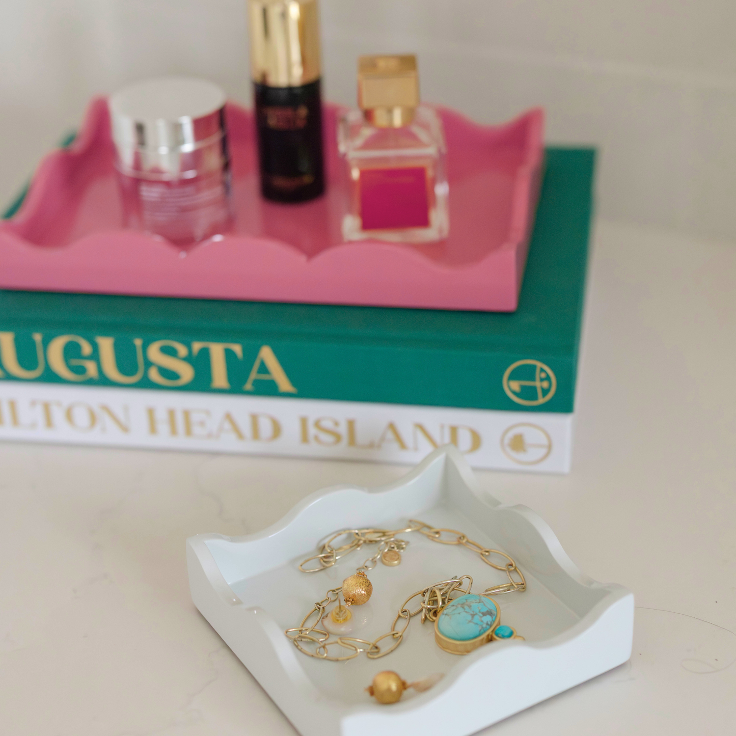 Rose Lacquered Scalloped Tray